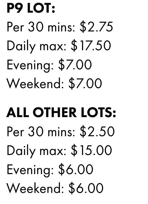 UTM parking rates and details